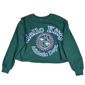 Hello Kitty Sanrio Cropped Boxy Sweater Clover Green Large Cozy Lounge Kawaii